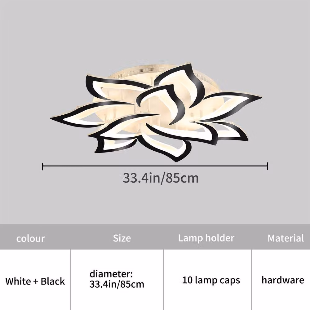 NIVOR 70W Dimmable LED Ceiling Light, 10-Leaf Acrylic Chandelier with Remote Control, Black, Diameter: 85 cm – 2