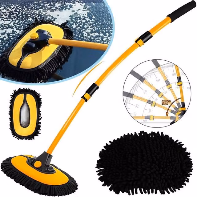 NESTLUNE 15° Curve Microfibre Car Wash Brush and Mop in Yellow