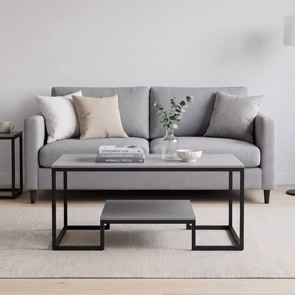 Alivio 2-Tier Modern Rectangular Industrial Style Coffee Table in Grey Metal – 2