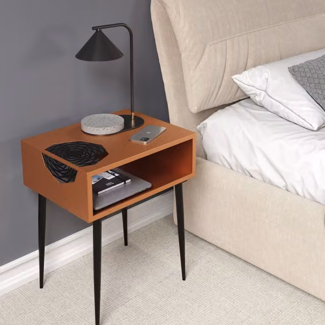 Galaxy Metal Geometric Open Side Table and Bedside Cabinet in Copper and Black