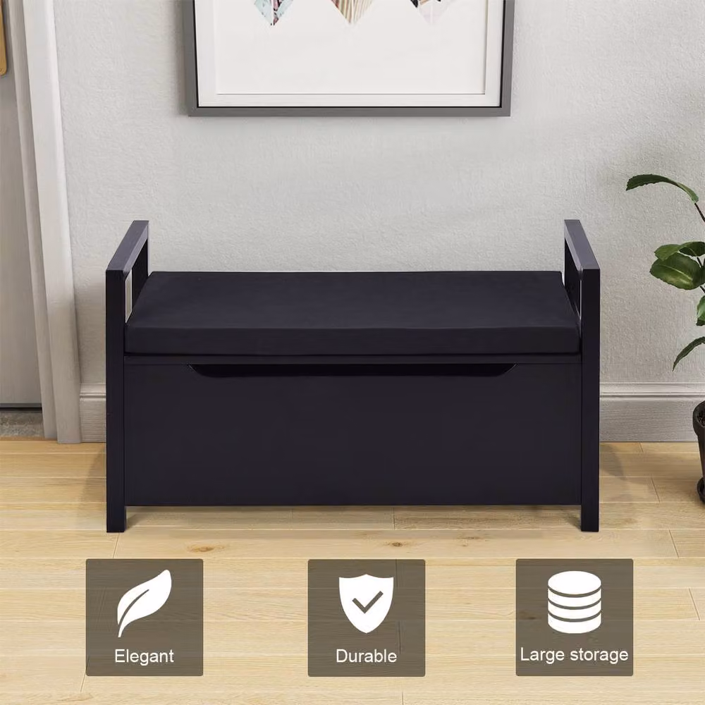 Gymax Shoe Changing Bench and Toy Box with Flip-up Padded Fabric Seat in Black – 2