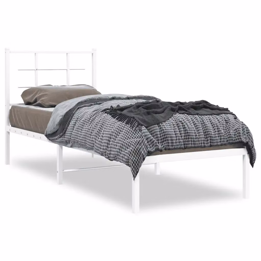 Berkfield Home Metal Bed Frame with Headboard in White, W/D/H: 80 x 200 cm – 2