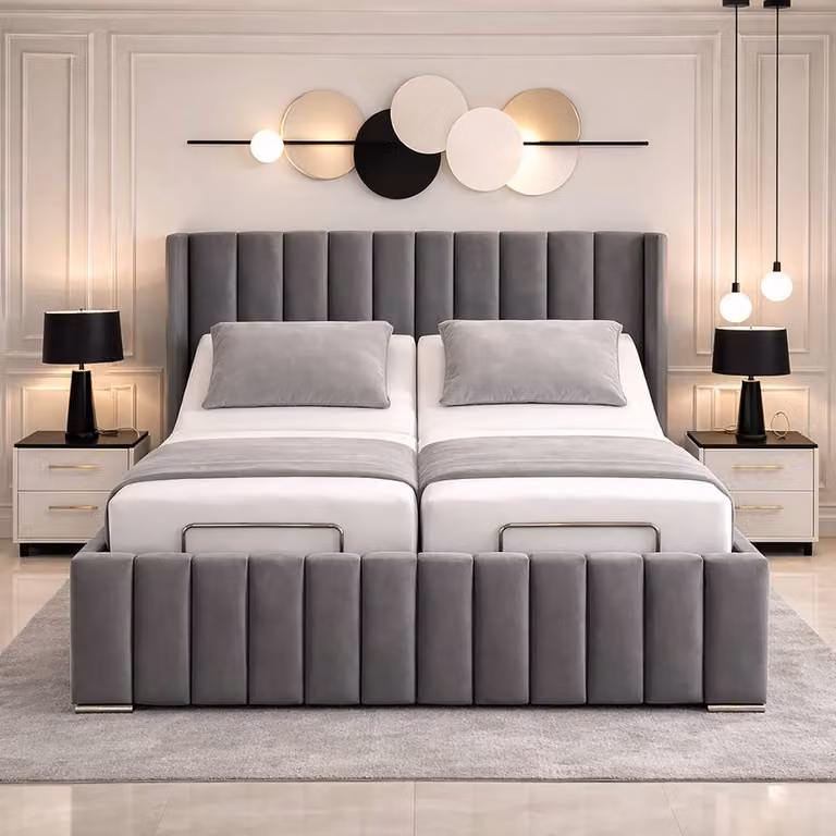 Paradise Beds Ltd Manhattan Wingback Adjustable Mobility Bed with Mattress and Headboard in Beige, King Size