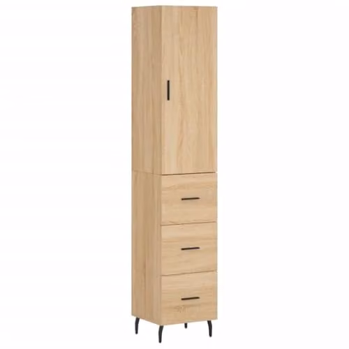 vidaXL Sonoma Oak Highboard with Hinged Doors and Internal Shelves, Brown, W/D/H: 34.5 x 33.1 x 180 cm – 1
