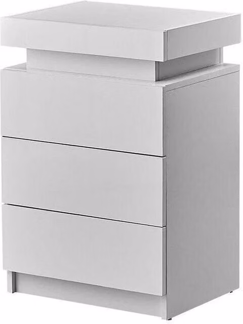 FLAVORA 3 Drawer High Gloss White Bedside Table with Integrated Lighting