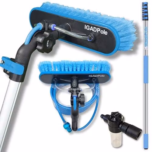 IGAD 20ft Telescopic Water-Fed Window and Solar Panel Cleaning Pole Kit in Blue with Brush, Soap Dispenser and Hose – 1