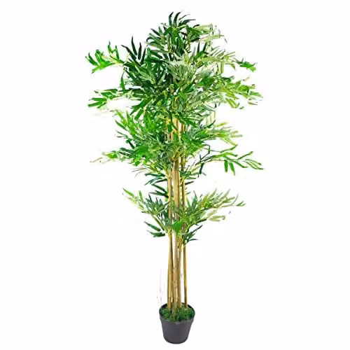 Leaf Design UK Artificial Bamboo Tree with Silver Metal Planter, Green and Brown, Height: 150 cm