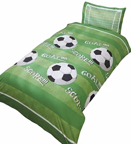 Rapport Home Goal Polycotton Single Duvet Cover and Pillowcase Set, Green, Duvet Cover: 135 x 200 cm, Pillowcase: 50 x 75 cm – 1