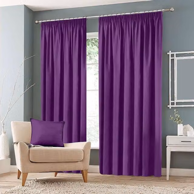 Roseley Plain Purple Blackout Pencil Pleat Fabric Curtains