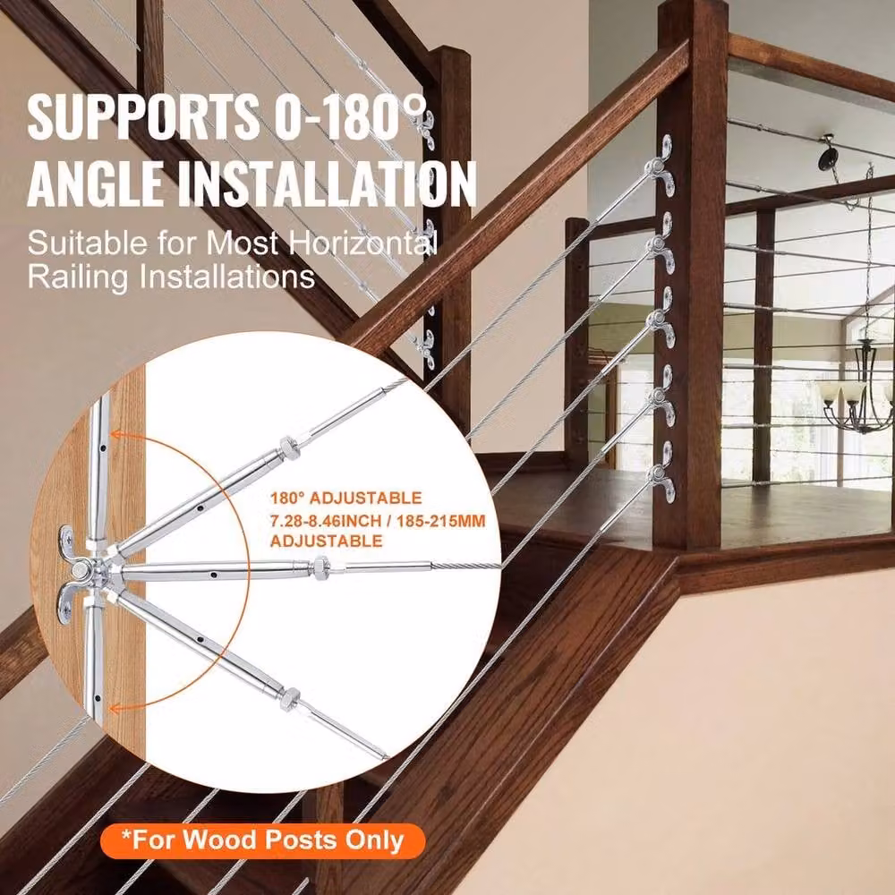 PAWNORA Adjustable Angle 3.2mm Steel Cable Railing Kit in Silver – 2