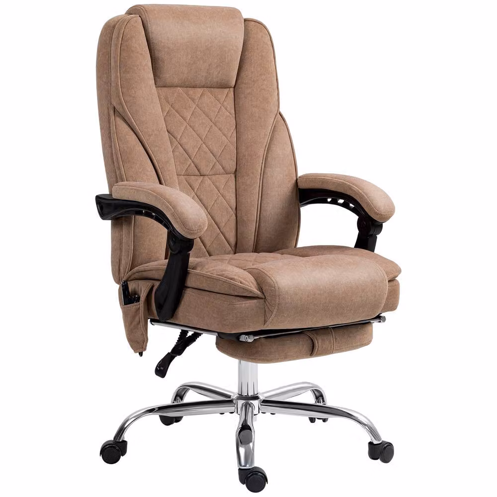 Rolipo Brown Heated Massage Reclining Executive Office Chair with Footrest and Headrest – 2