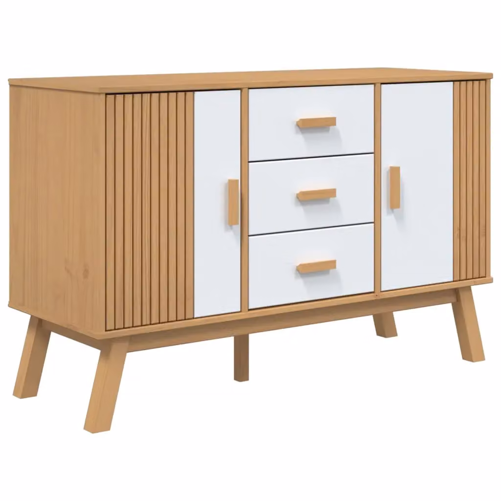 Berkfield Home Olden Sideboard in White and Brown Solid Pine Wood, W/D/H: 114 x 43 x 73.5 cm – 2