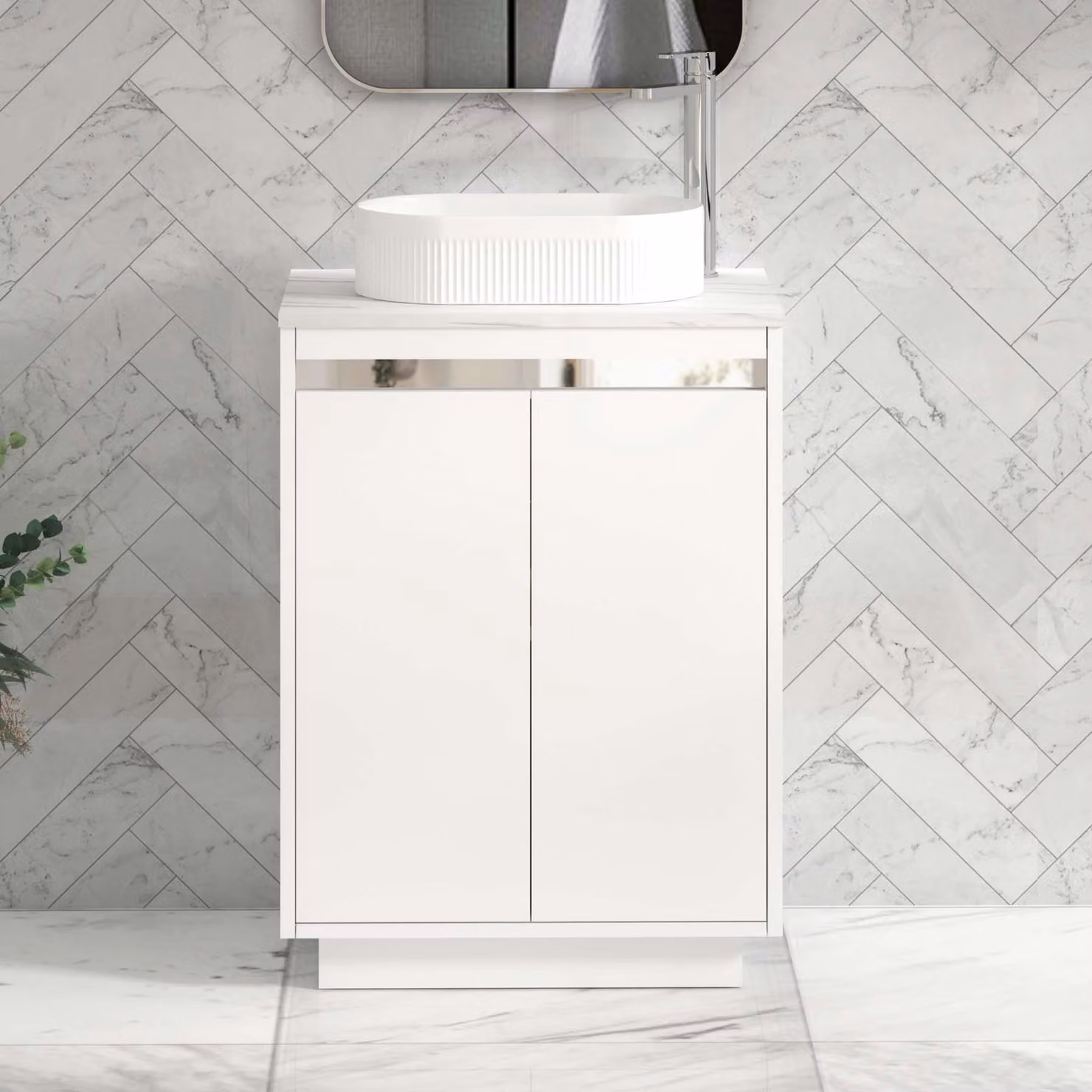 Royal Bathrooms Orion 800mm Matt White Floor Standing 2 Door Vanity Unit with Lyon Basin and Chrome Accent Trim