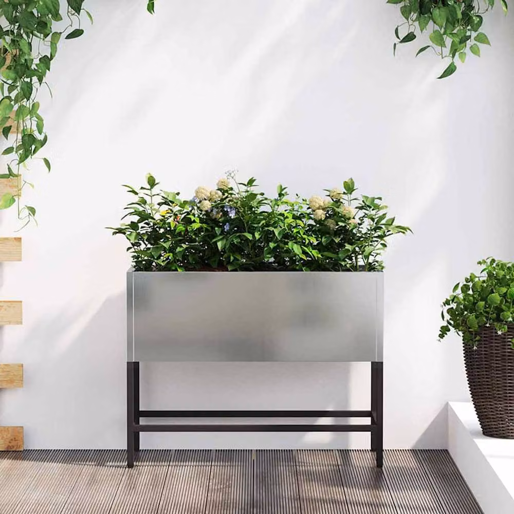 Berkfield Home Raised Garden Planter in Silver Galvanised Steel, W: 60 cm, D: 26 cm, H: 45 cm – 2