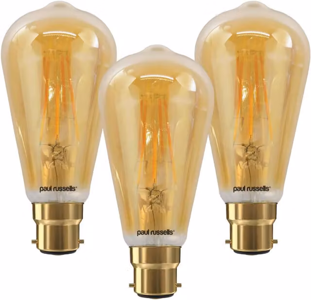 Paul Russells 7W LED Filament ST64 B22 Dimmable Vintage Bulb, Extra Warm White, 725lm, Pack of 3