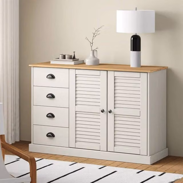 Berkfield Home VIGO Sideboard with Drawers in White Solid Pine Wood, W/D/H: 113 x 40 x 75 cm – 1