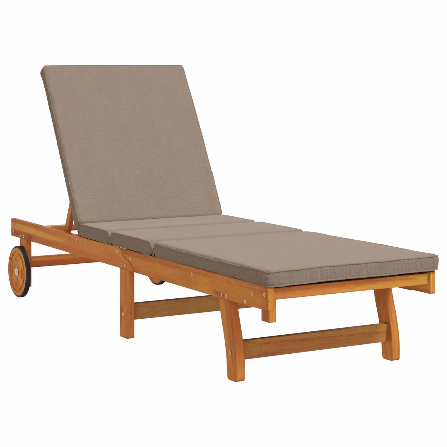 Berkfield Home Acacia Wood Sun Lounger with Wheels and Taupe Cushion in Brown – 2