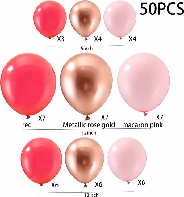 Livingandhome 50-Piece Latex Balloon Party Backdrop Set in Red, Gold and Pink