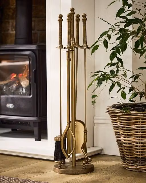 Dibor Traditional Antique Brass Heritage Fireplace Companion Set in Copper and Gold, H: 80 cm, W: 20 cm