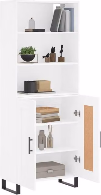 Berkfield Home Modern White Highboard with Hinged Doors and Internal Shelves, W/D/H: 69.5 x 34 x 180 cm