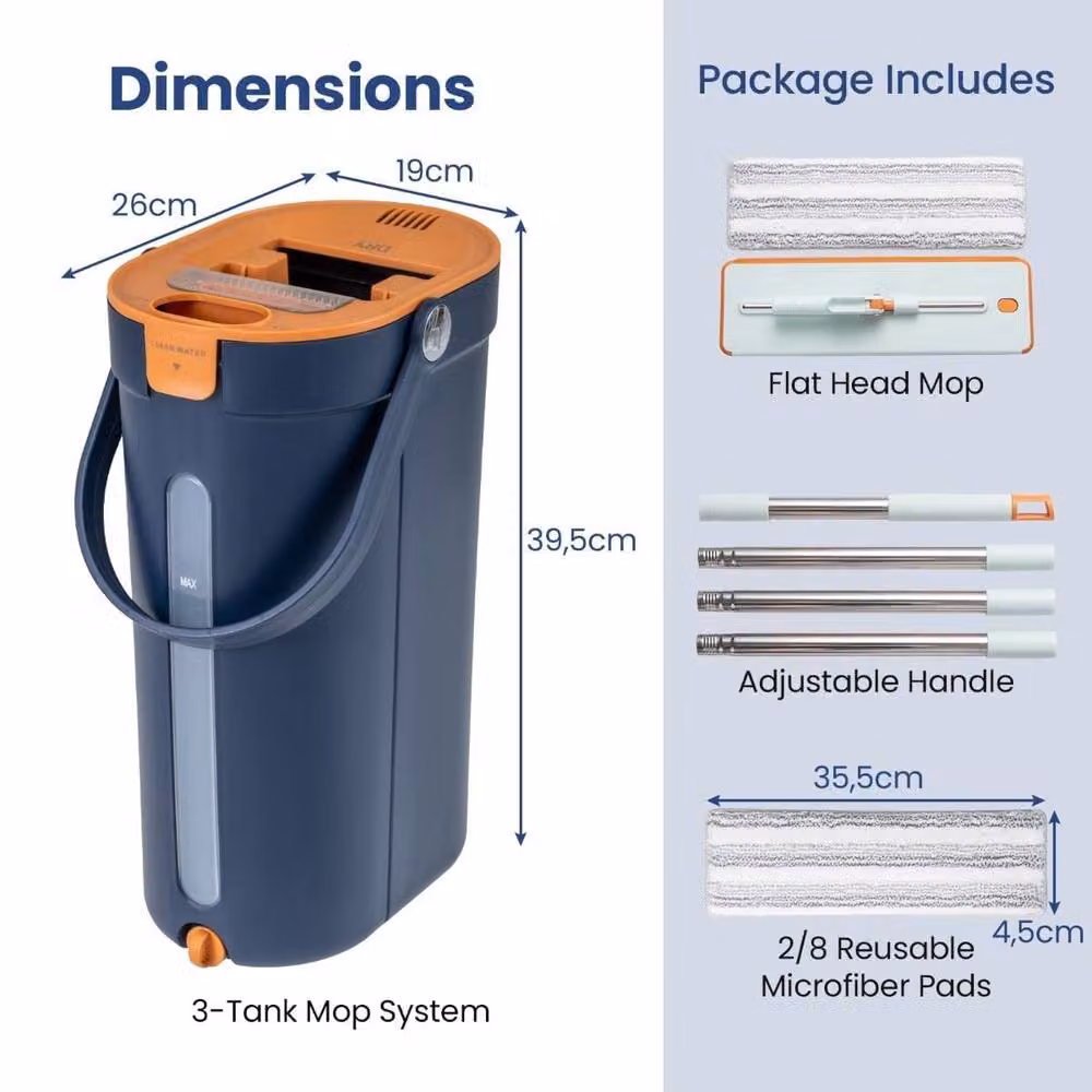 Costway Mop and Bucket Set with Wringer and Scraper, 360 Degree Rotating Microfibre Head, Blue – 2