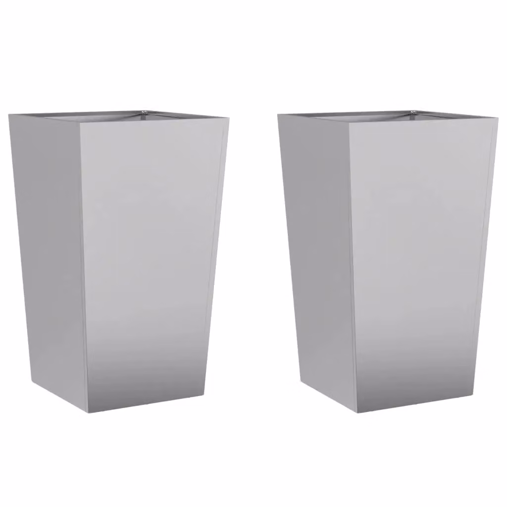 Berkfield Home Galvanised Steel Garden Planter Tubs in Grey, 2 Pack, W/D/H: 45 x 45 x 75 cm – 2