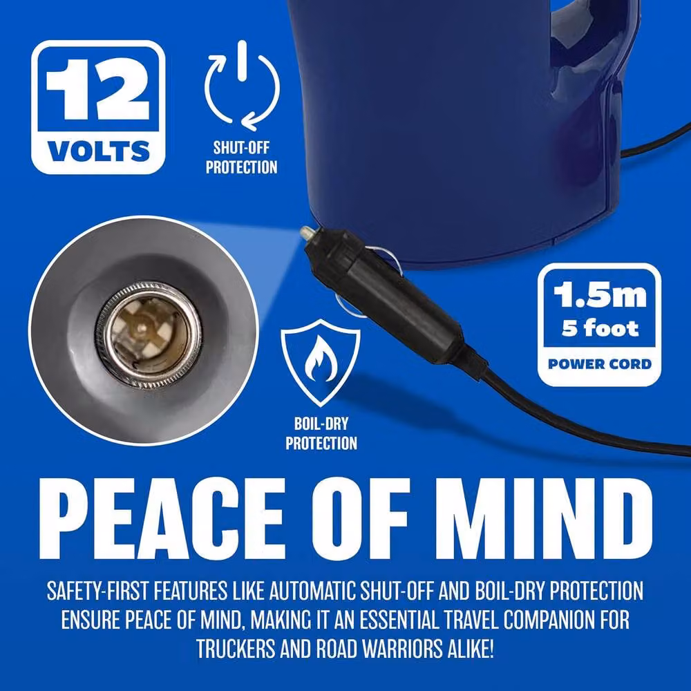 BARGAINS-GALORE Blue 12v Portable Electric Kettle for Car Lighter Sockets, 1l – 4