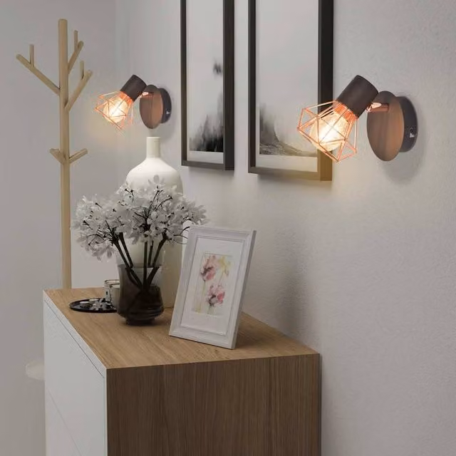 Berkfield Home Industrial Metal Wall Lamps in Black and Copper with 2 LED Filament Bulbs