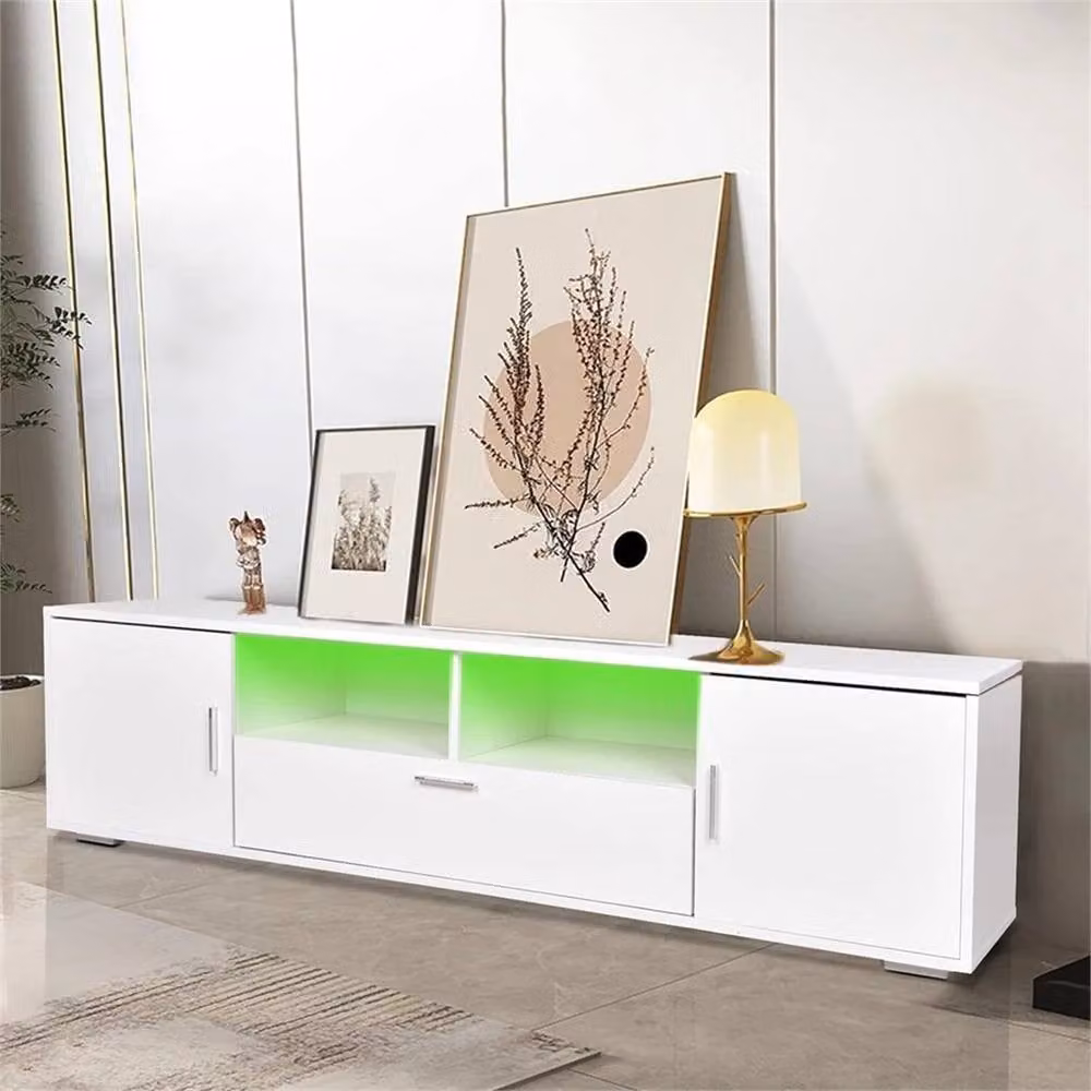 Nordara White High Gloss MDF LED TV Entertainment Cabinet with Integrated RGB Lighting W: 160 cm, D: 40.64 cm, H: 40.64 cm – 5