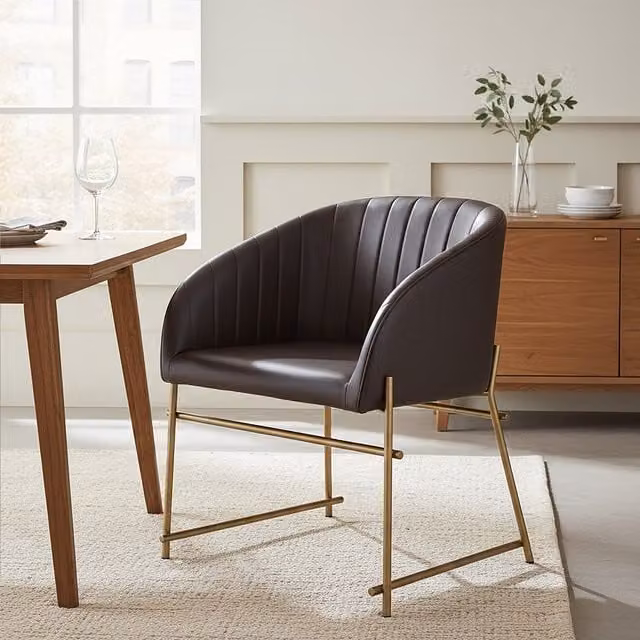 Fifty Five South Brown Faux Leather Armchair Modern Dining Chair with Armrests