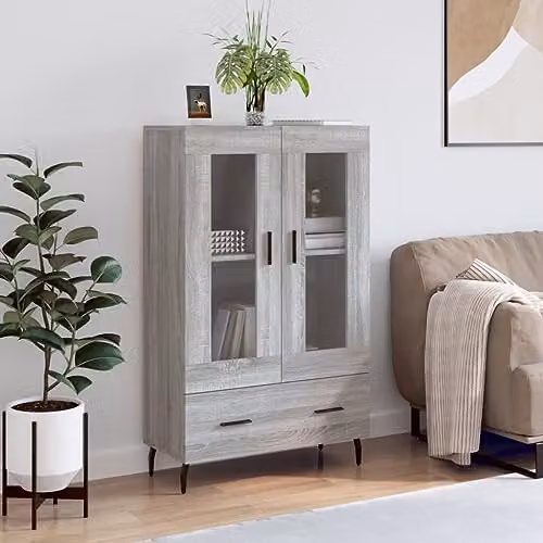vidaXL Modern Grey Sonoma Highboard with Glass Doors and Internal Shelves, W/D/H: 69.5 x 31 x 115 cm – 2