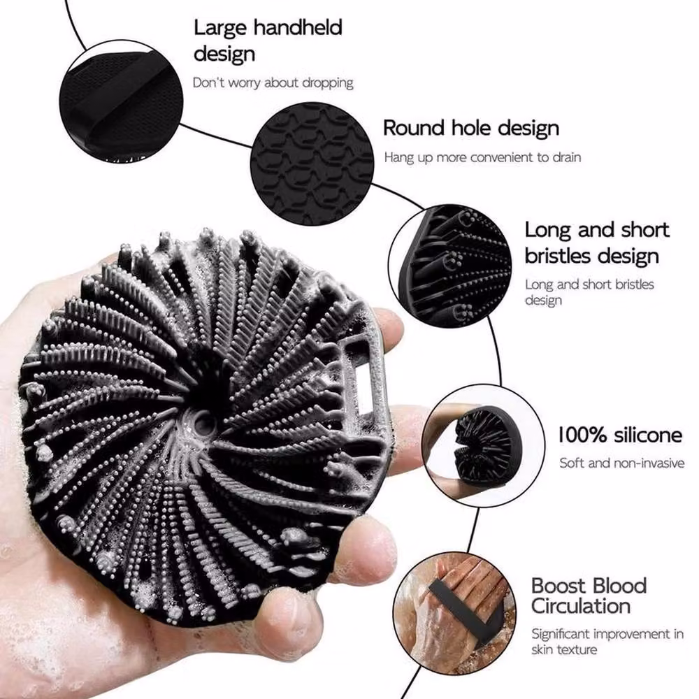 VOGREX 4-Piece Soft Silicone Non-Slip Body Scrub Brush Set in Black – 4