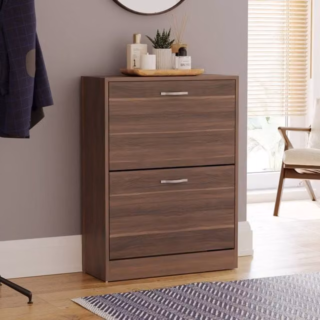 HD Designs Vida Designs Modern 2 Drawer Walnut Shoe Cabinet with Tilting Compartments