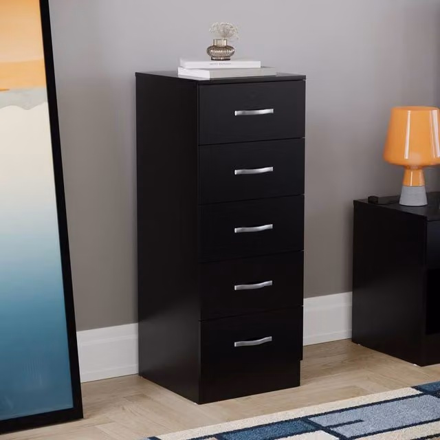 HD Designs Riano 5 Drawer Narrow Freestanding Chest in Matt Black