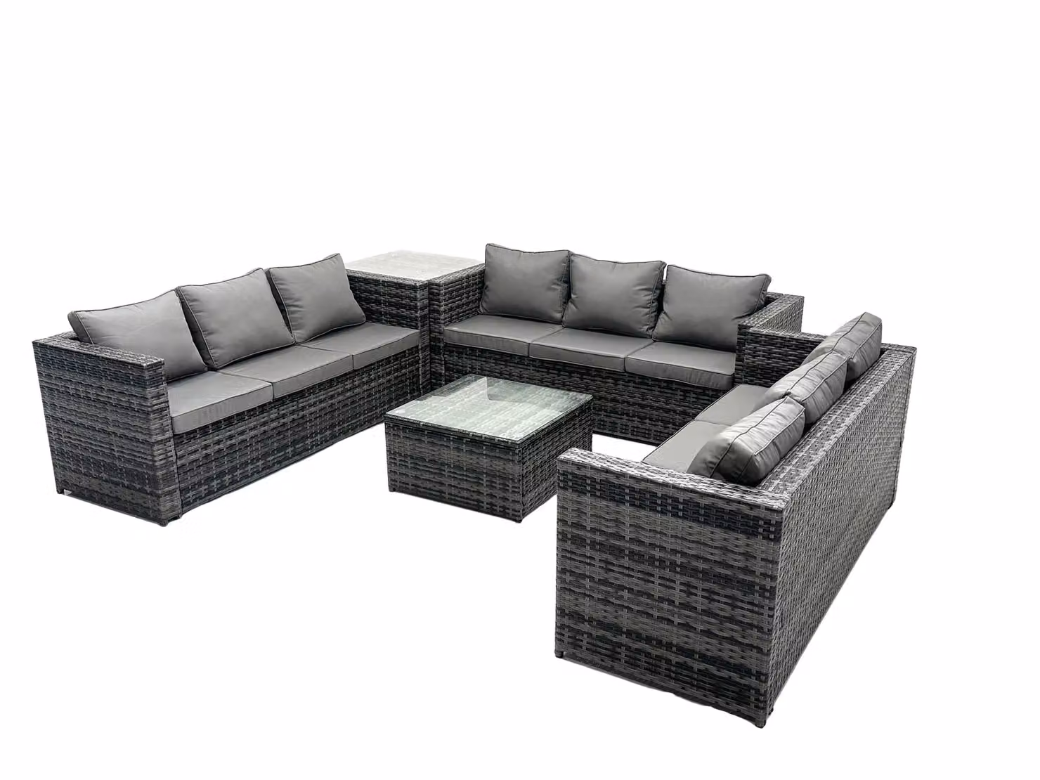 Fimous 9 Seater Rattan Garden Furniture Set with L-Shape Sofa, Coffee Table and Cushions in Grey – 2