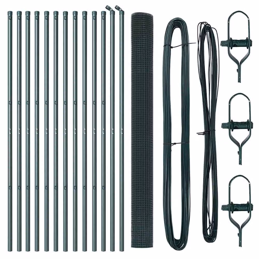 Berkfield Home Green Powder-Coated Steel Welded Wire Fence with 13 Posts, W: 25 m, H: 1.6 m – 4