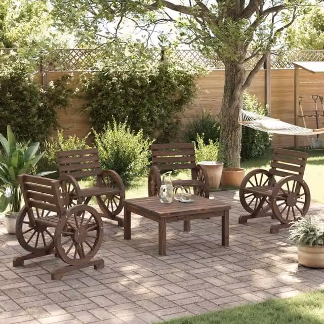 Berkfield Home Beautiful Set of 4 Rustic Brown Solid Wood Fir Garden Chairs – 1
