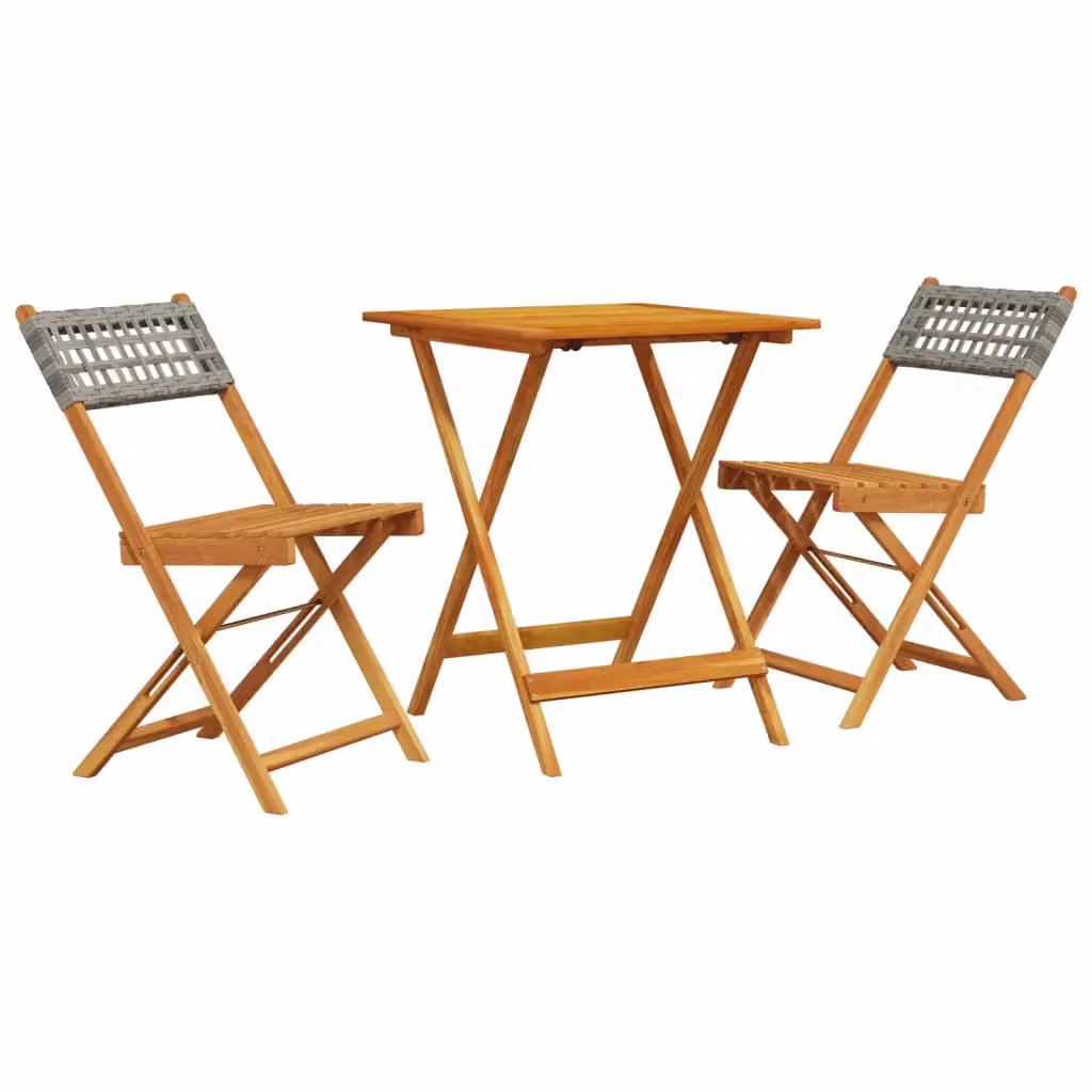 Berkfield Home 3 Piece Grey Poly Rattan and Acacia Wood Bistro Set – 2