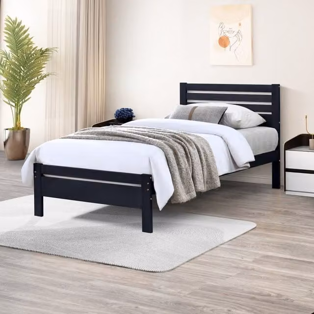 FurnitureboxUK Declan Scandinavian Solid Pine Bed Frame in Grey/Black, 90 x 190 cm