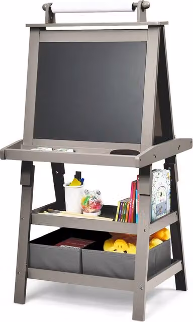 Costway Kids Art Easel with Whiteboard in Grey