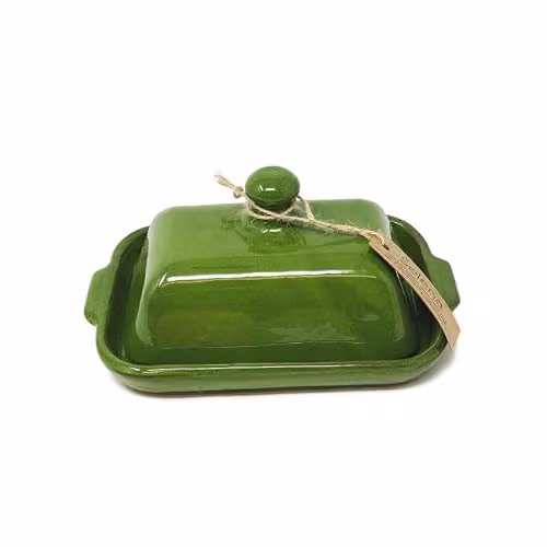 Verano Spanish Ceramics Selena Hand Dipped Glazed Ceramic Butter Dish, Green, W: 13 cm, L: 20 cm, H: 4.5 cm – 2