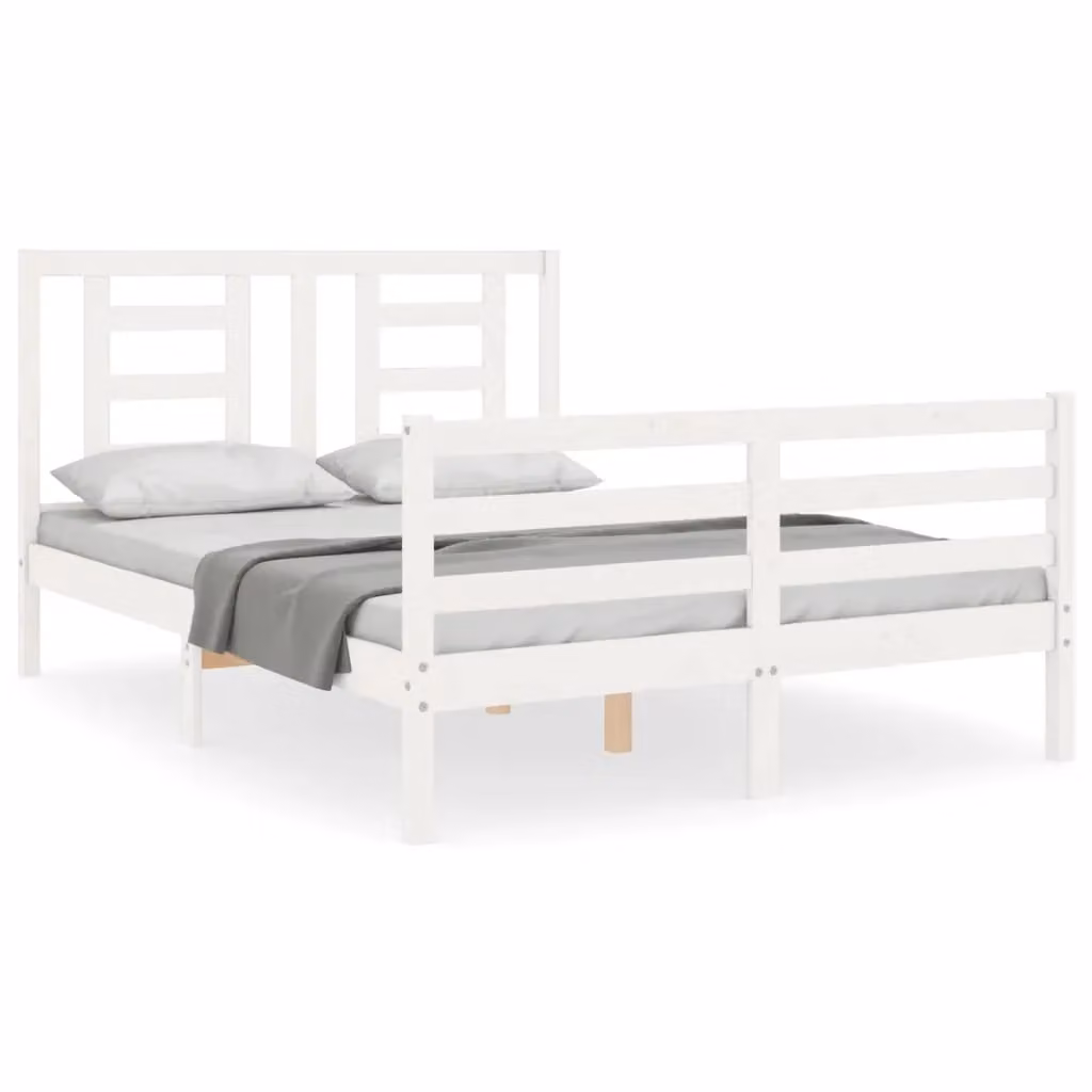 Berkfield Home White Solid Pine Wood Bed Frame with Headboard W/D/H: 140 x 200 cm – 2