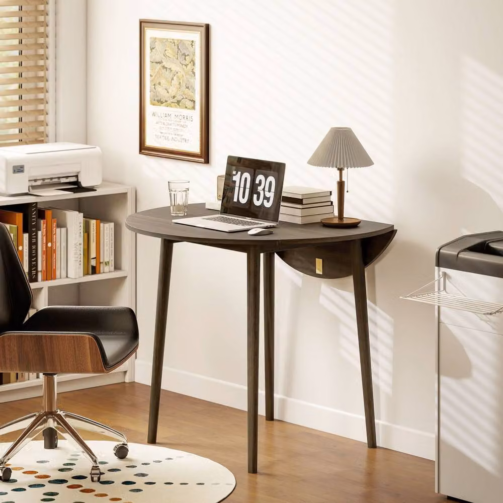 Wyld Haus Harapa Grey Wood Grain Round Drop Leaf Dining Table for 4 Adults, H 89.0 cm x W 73.5 cm – 7