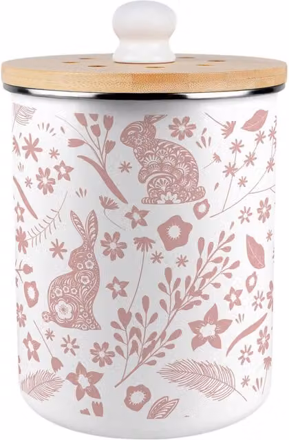 Purely Home Pink Wild Rabbits Metal Kitchen Compost Bin with Flip Lid, 2 l