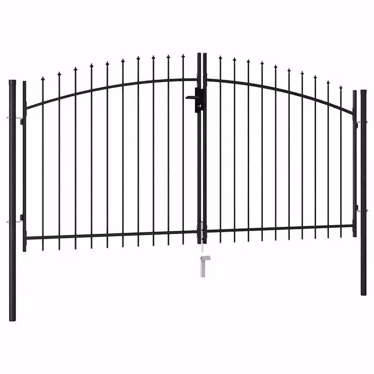 Berkfield Home Durable Steel Double Fence Gate with Spike Top, Black, W: 300 cm, H: 200 cm, D: 200 cm