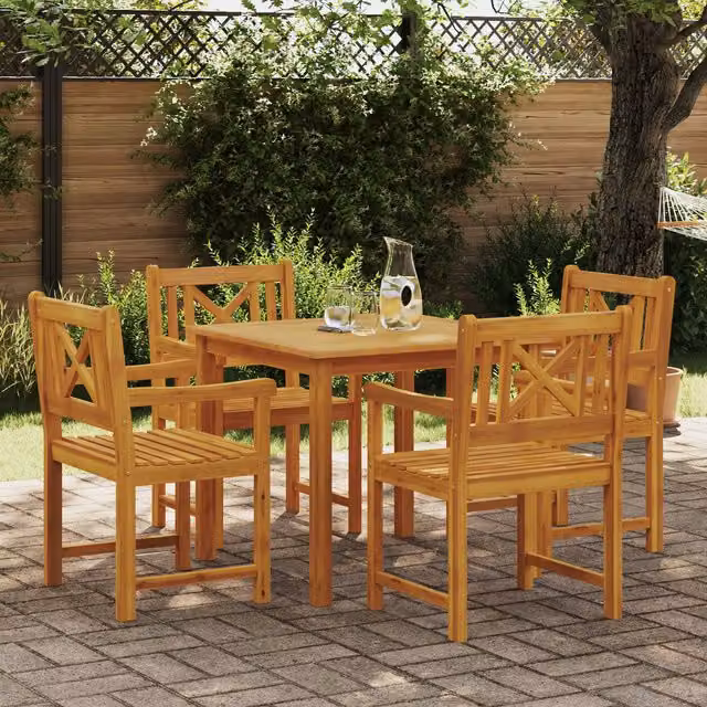 Berkfield Home 5 Piece Rustic Garden Dining Set in Brown Oiled Solid Acacia Wood