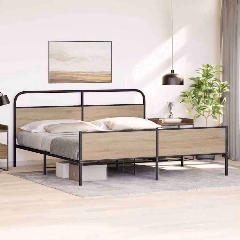 Berkfield Home Metal Bed Frame in Smoked Oak Brown, W/D/H: 150 x 200 cm, King Size – 2