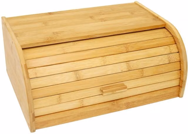 Oypla Single Layer Roll Top Bamboo Wooden Bread Bin in Brown
