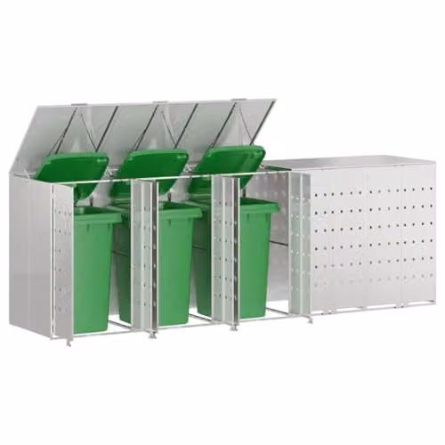 vidaXL Stainless Steel Wheelie Bin Storage for 5 Bins, Silver – 1
