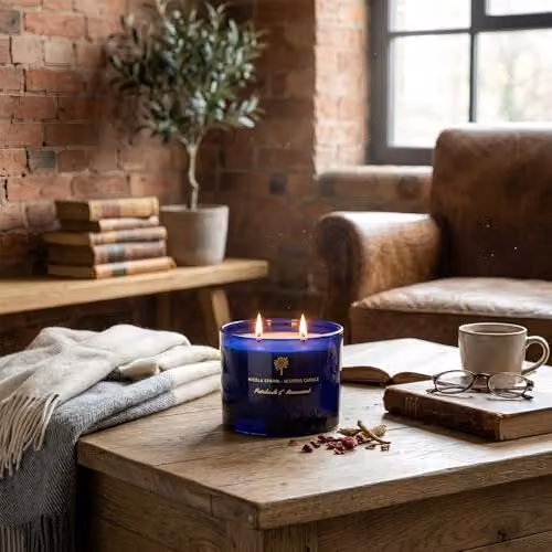 Nicola Spring Patchouli and Rosewood Scented Soy Wax Candles, Pack of 3, Blue – 2